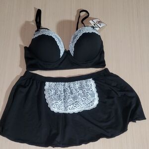 Chic Black and White Lace Bra Set